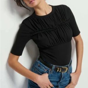 New Nation LTD Lilia Ruched Bust Tee T Shirt Short Sleeve Black Sz XXL
